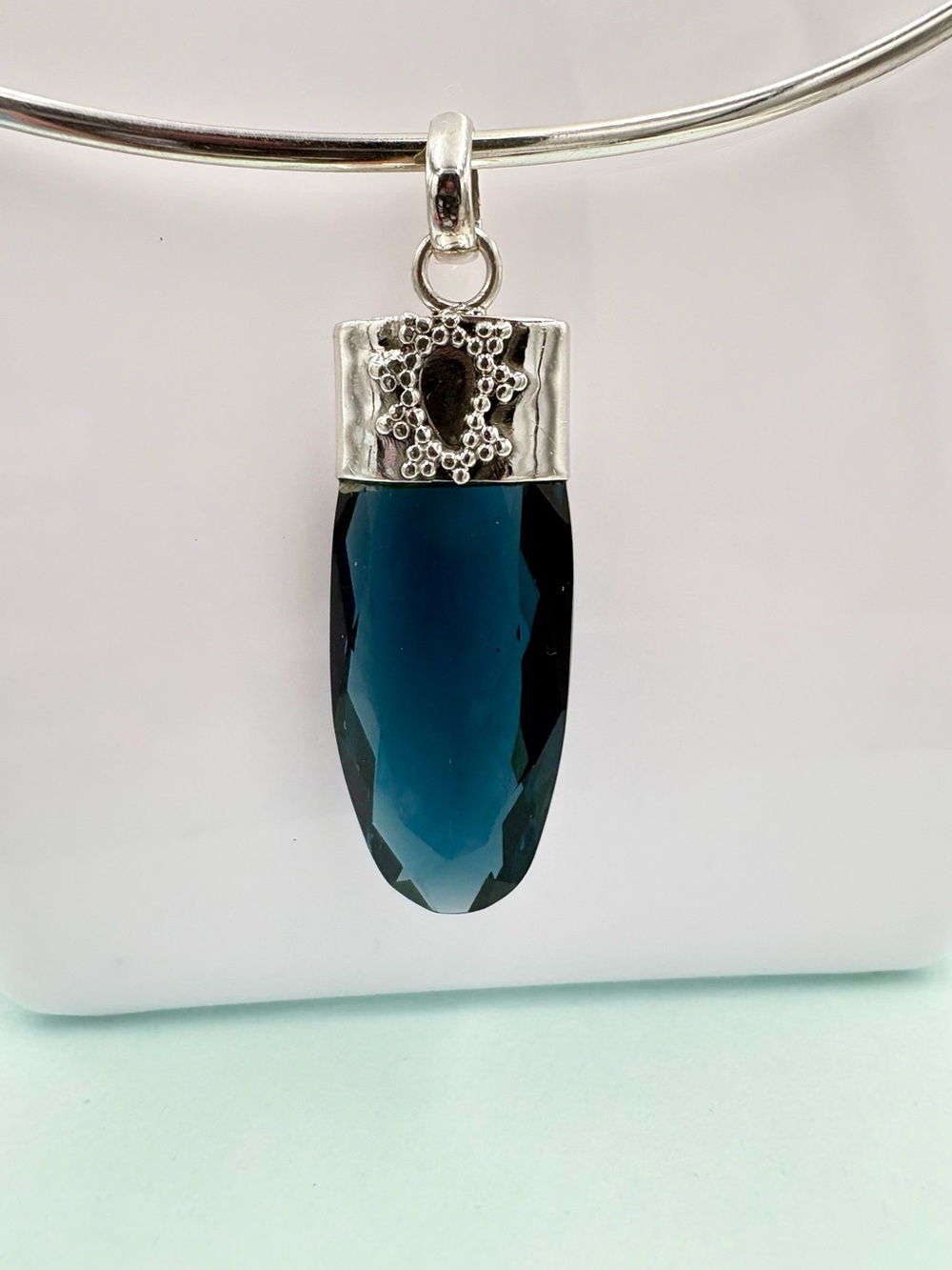 Sterling Silver Faceted 18CT Sapphire Genuine Gemstone Pendant (Pendant Only)